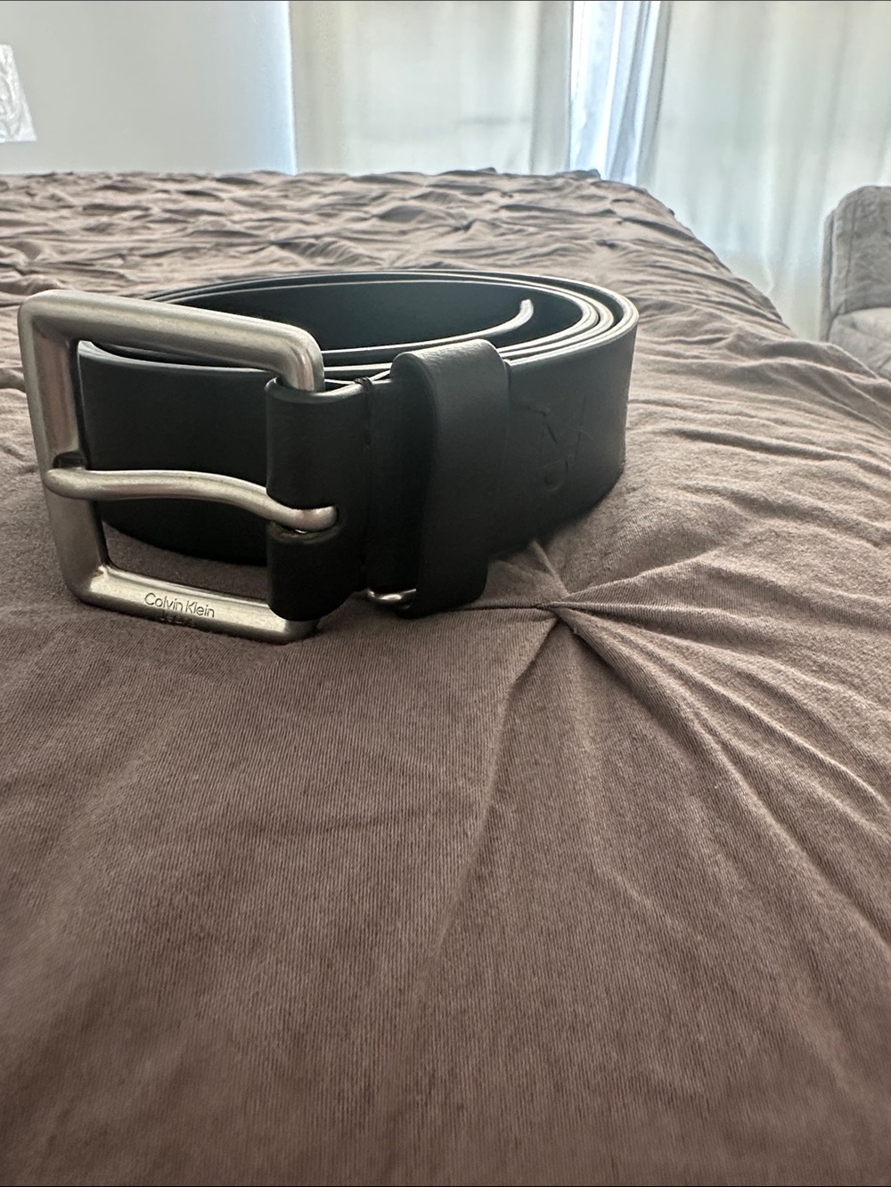 Calvin Klein Black Leather Men's Belt with Silver Buckle